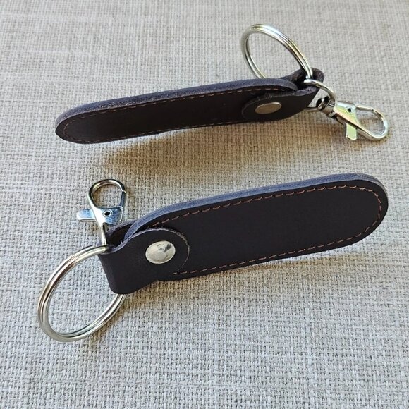 Lot of 2 Keychains Dark Brown Genuine Leather Keys Holder Handmade Key chain - Picture 2 of 10
